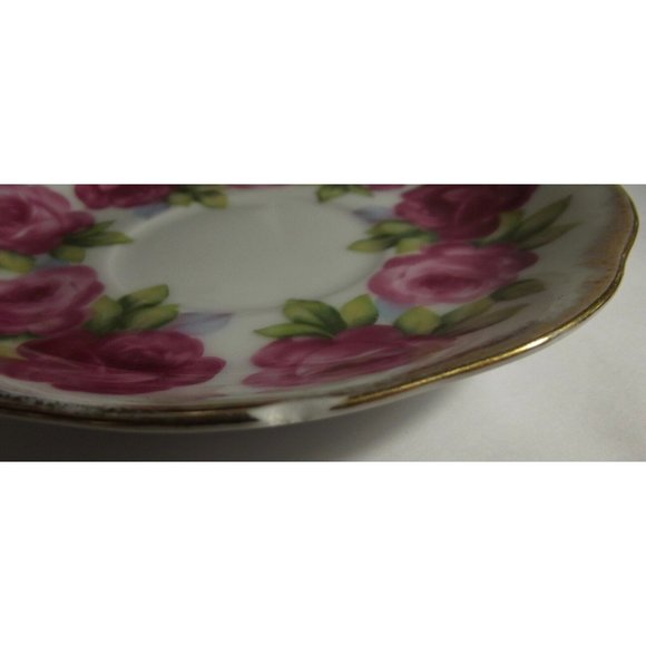 VTG Del Mar Japan Saucer Pink Roses Hand Painted 24K Gold CHIPPED - Picture 3 of 5